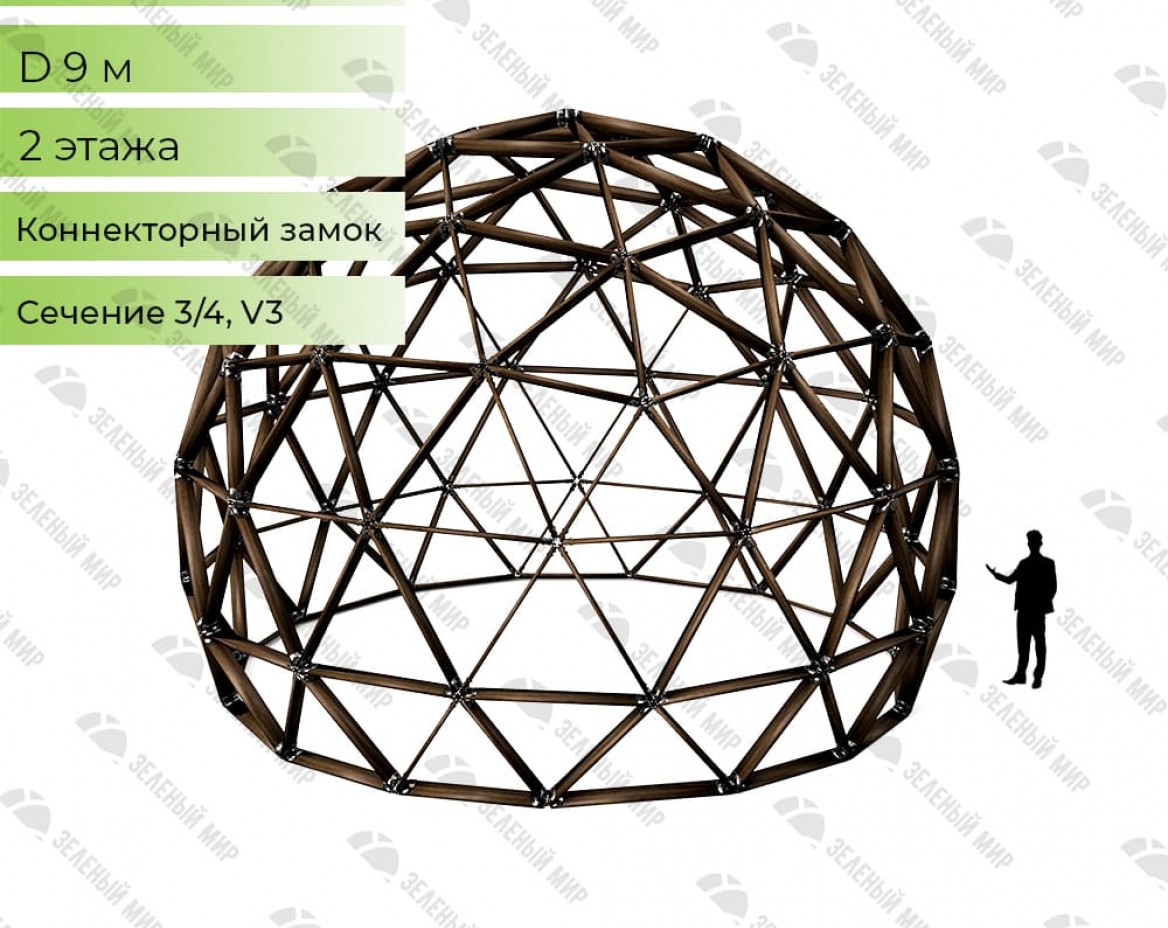 Геодезический купольный каркас - G9 - 49м2, частота V3, сечение 3/4